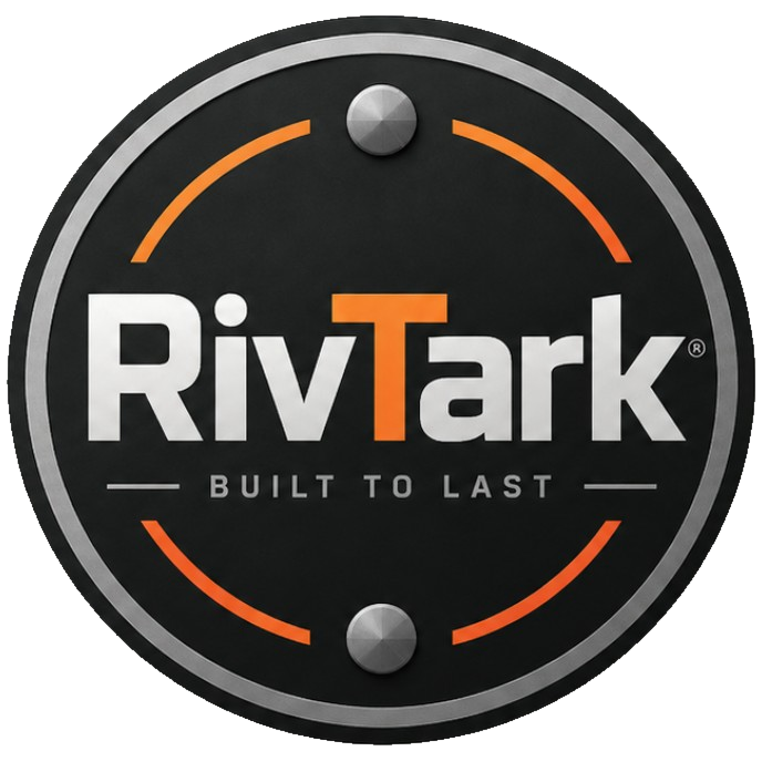 RivTark - Built to Last. Official circular black, silver, and orange logo.